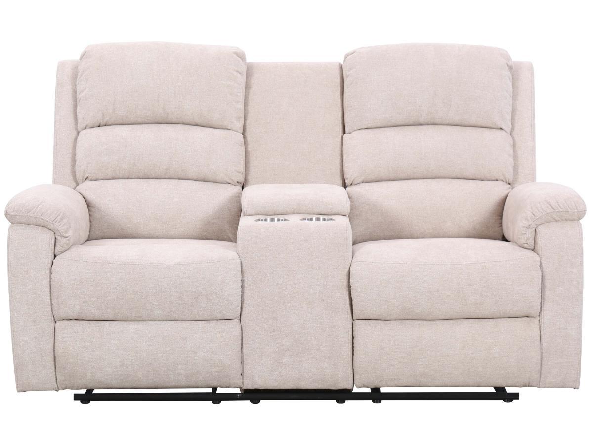 Vente-unique Divano 2 posti relax elettrico con ripiano in Tessuto Beige - NEVERS  