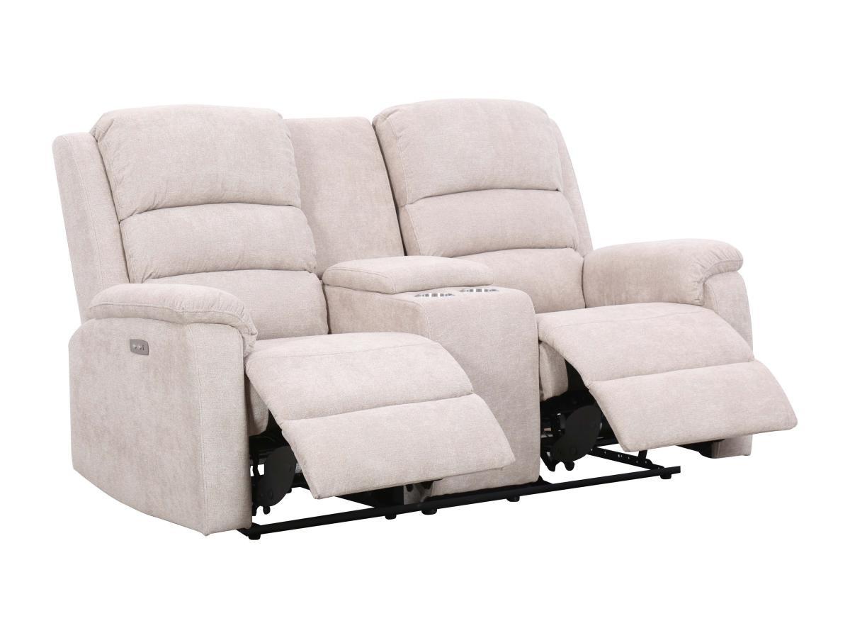 Vente-unique Divano 2 posti relax elettrico con ripiano in Tessuto Beige - NEVERS  