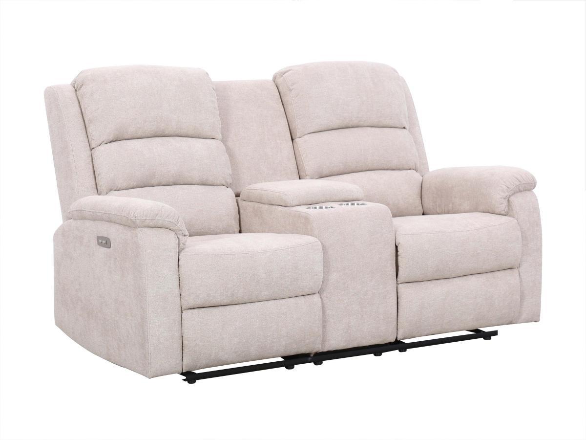 Vente-unique Divano 2 posti relax elettrico con ripiano in Tessuto Beige - NEVERS  