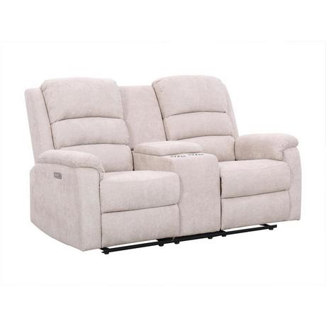 Vente-unique Divano 2 posti relax elettrico con ripiano in Tessuto Beige - NEVERS  