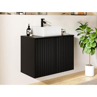 Vente-unique Mobile per bagno sospeso con scanalature e lavabo da appoggio L80 cm Nero - ZILGA  