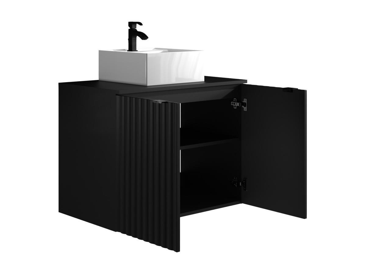 Vente-unique Meuble de salle de bain suspendu strié avec vasque à poser - Noir - L80 cm - ZILGA  
