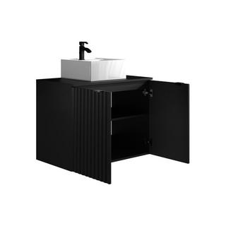 Vente-unique Meuble de salle de bain suspendu strié avec vasque à poser - Noir - L80 cm - ZILGA  