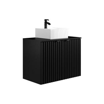 Meuble de salle de bain suspendu strié avec vasque à poser - Noir - L80 cm - ZILGA