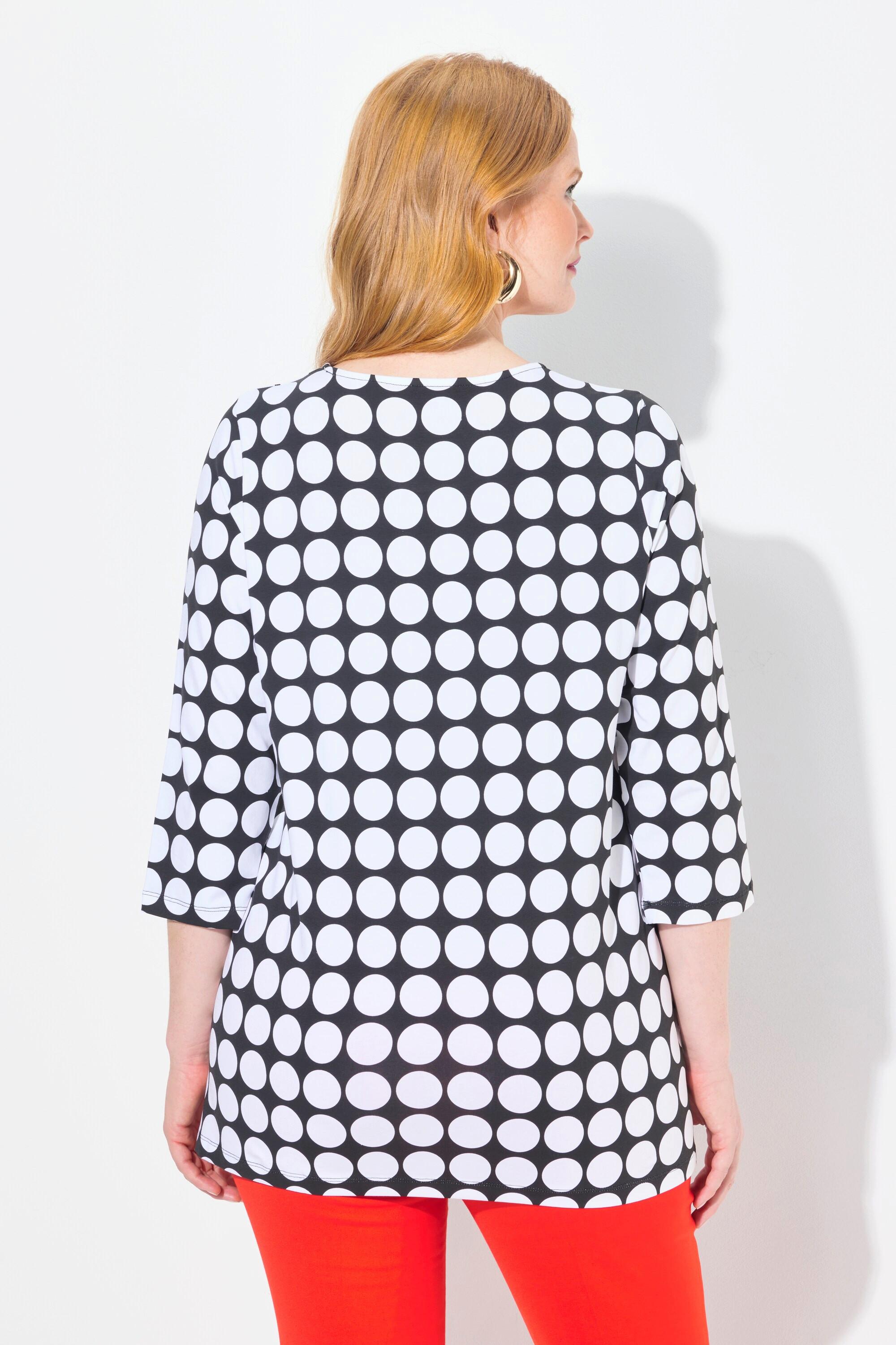 Ulla Popken  Shirt, Dots, A-Linie, Rundhals, 3/4-Arm, Pima Cotton 