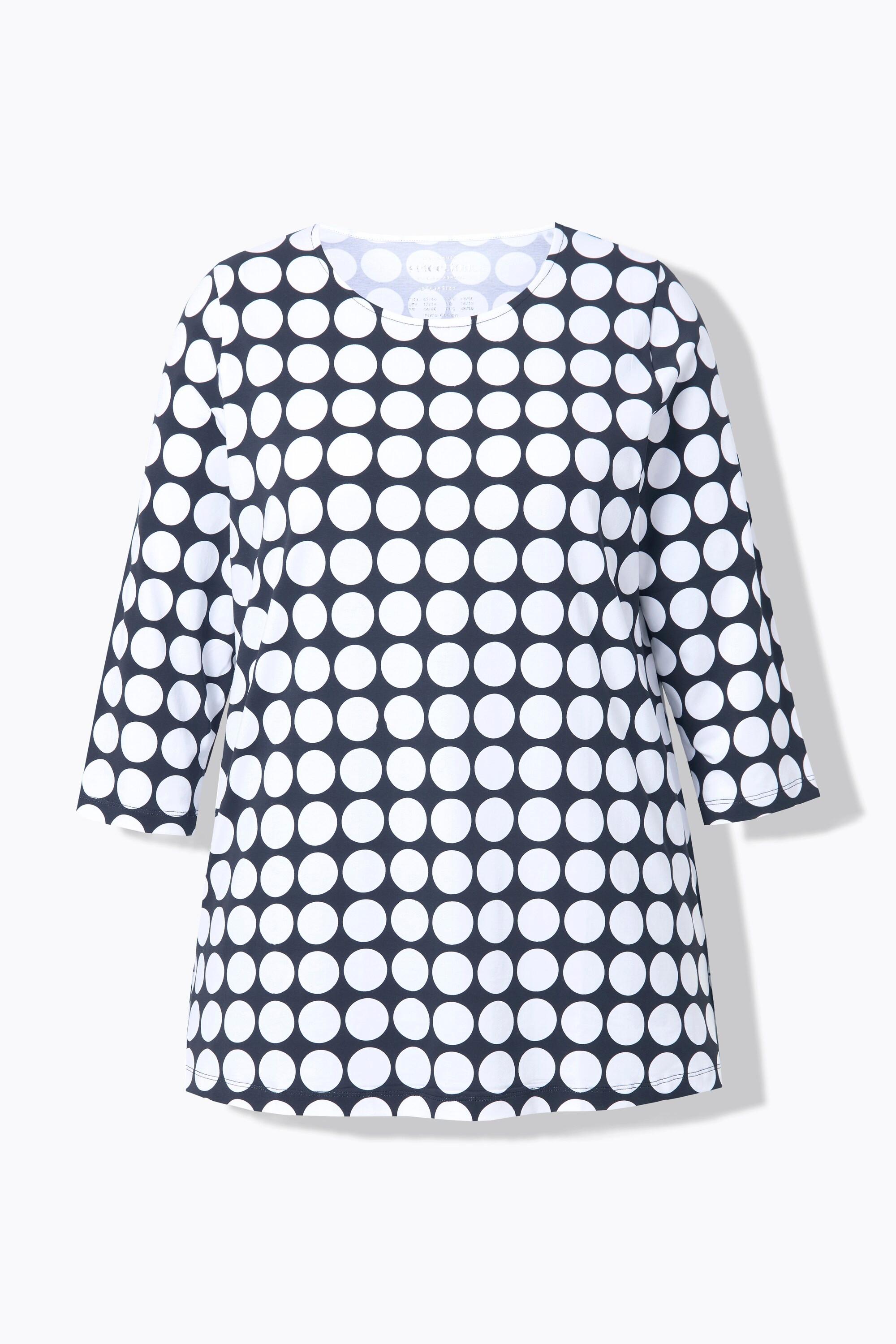 Ulla Popken  Shirt, Dots, A-Linie, Rundhals, 3/4-Arm, Pima Cotton 