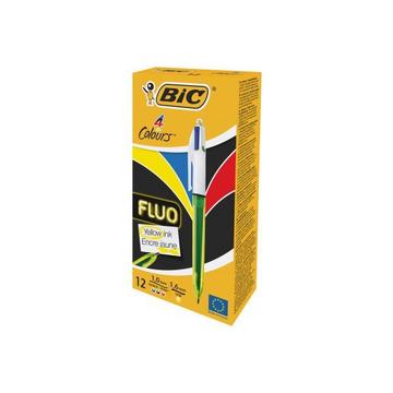 BIC Kugelschreiber Fluo 933948 4 Colours Box, 12 Stück