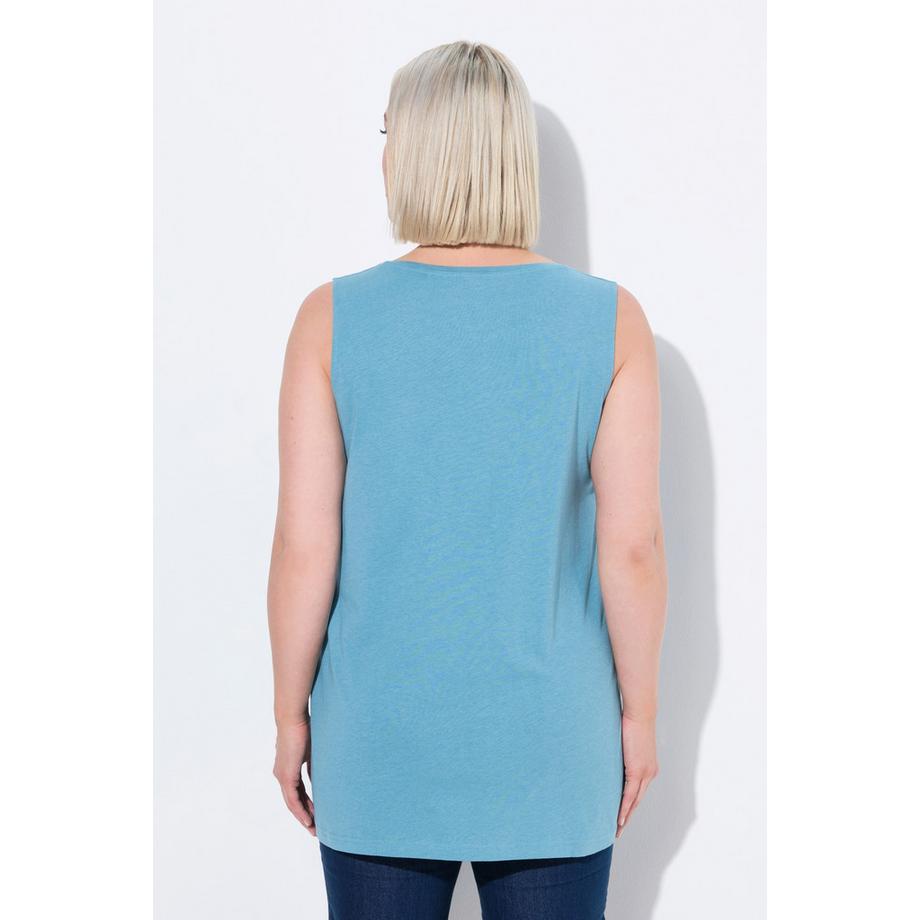 Ulla Popken Top Sans Manches Col Rond Coupe Évasée avec Plis Décoratifs  