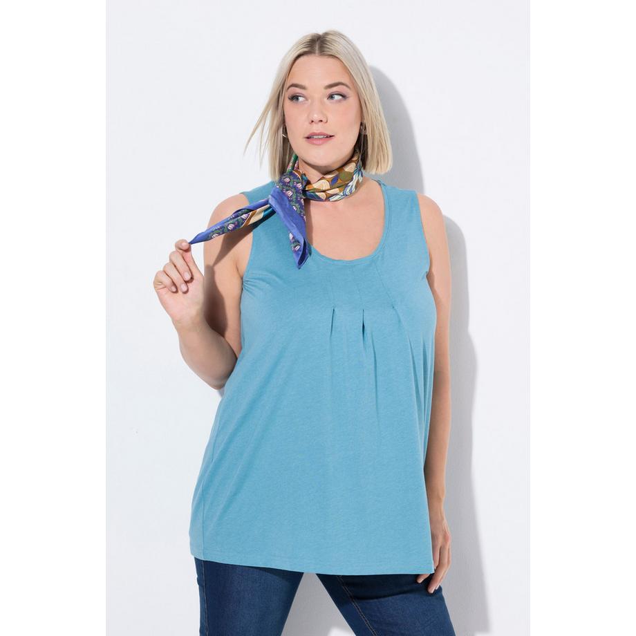 Ulla Popken Top Sans Manches Col Rond Coupe Évasée avec Plis Décoratifs  