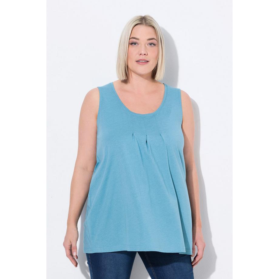 Ulla Popken Top Sans Manches Col Rond Coupe Évasée avec Plis Décoratifs  