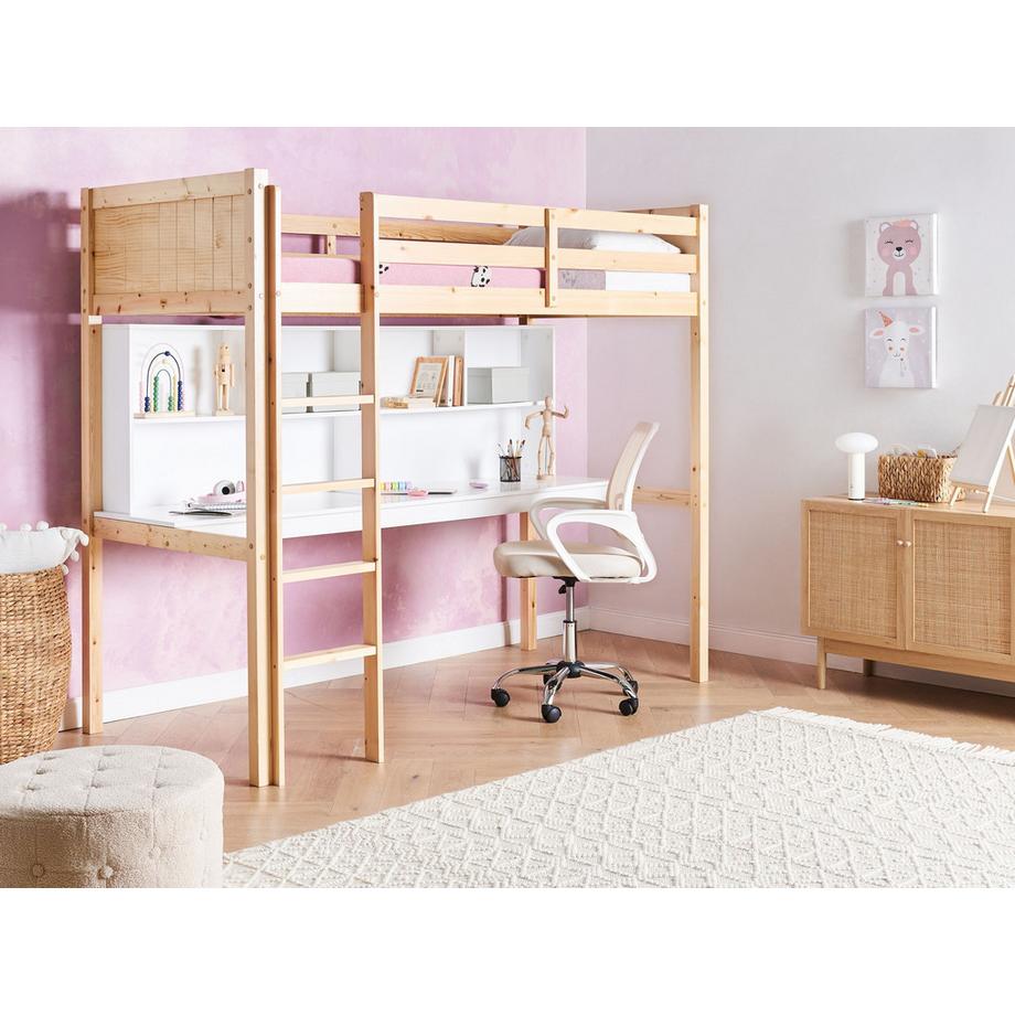 Beliani Letto matrimoniale alto con scrivania en Legno di pino Scandinavo FOUCAMONT  