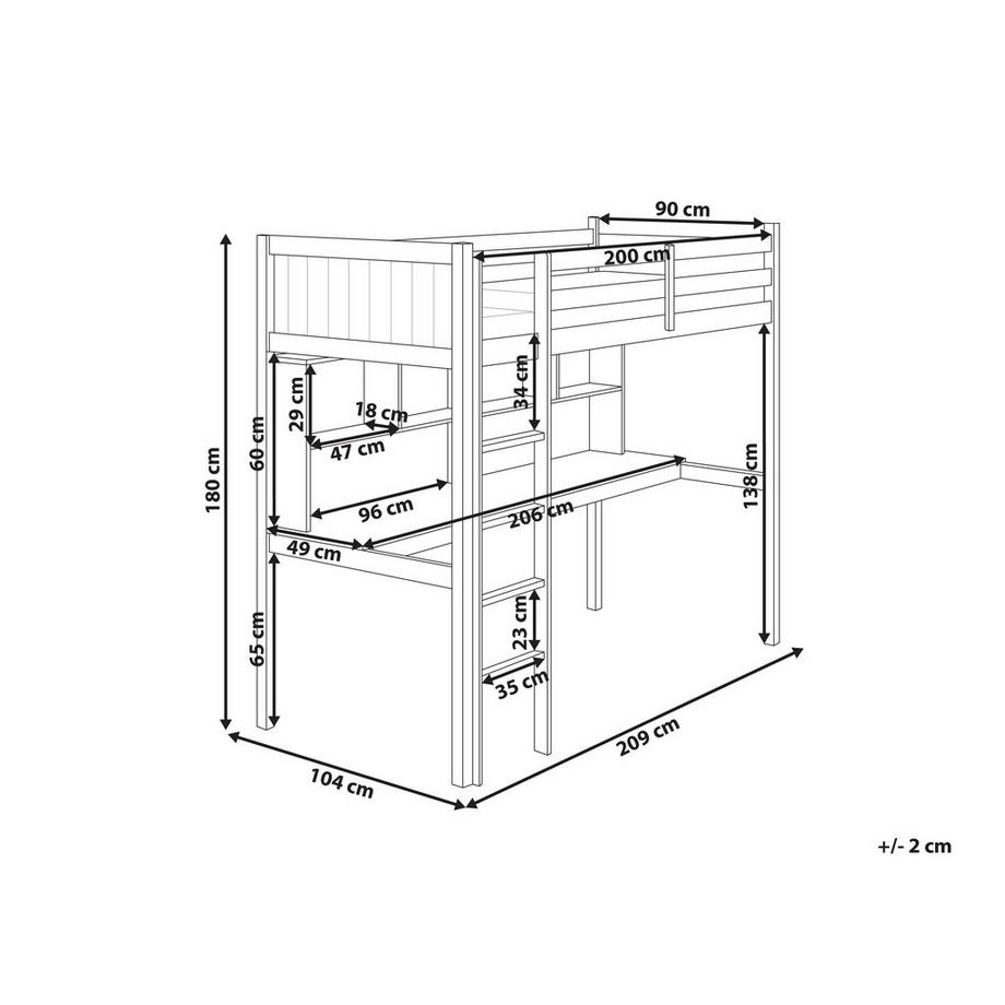 Beliani Letto matrimoniale alto con scrivania en Legno di pino Scandinavo FOUCAMONT  