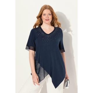 Ulla Popken  Bluse, Layering-Look, Mesh/Jersey, Zipfelsaum 