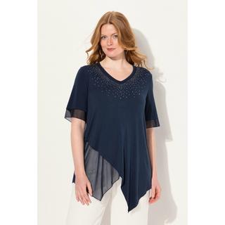 Ulla Popken  Bluse, Layering-Look, Mesh/Jersey, Zipfelsaum 