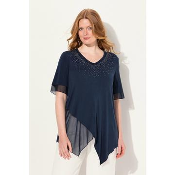 Blusa a più strati con mesh, jersey e orlo a punte