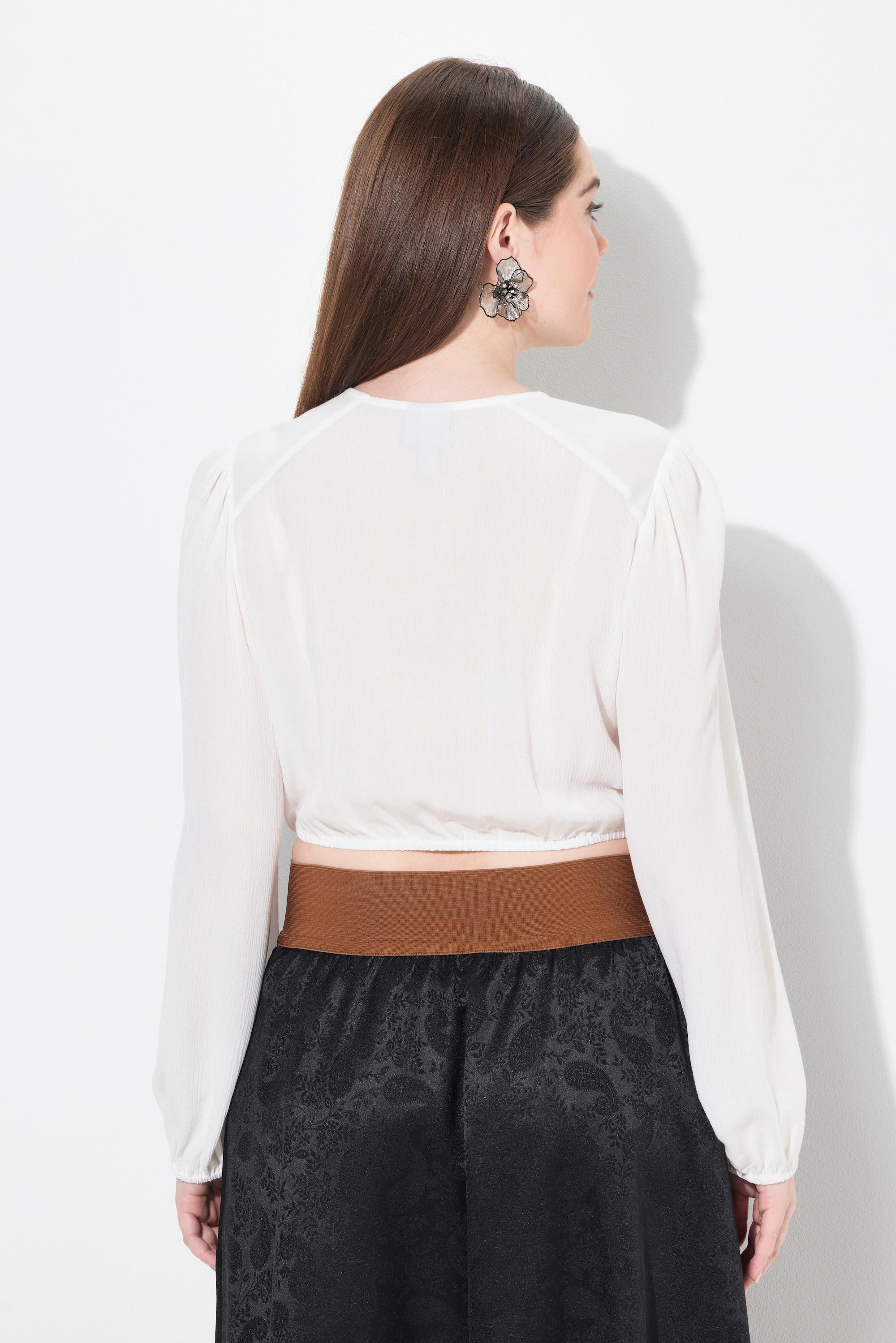 Ulla Popken Camicetta Dirndl Orlo Elastico Scollo Rotondo Maniche Lunghe  