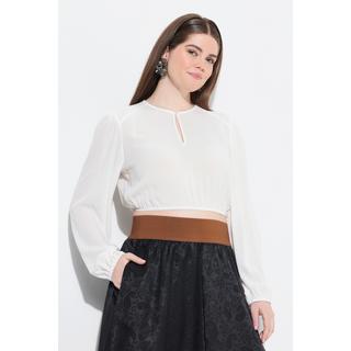 Ulla Popken Camicetta Dirndl Orlo Elastico Scollo Rotondo Maniche Lunghe  