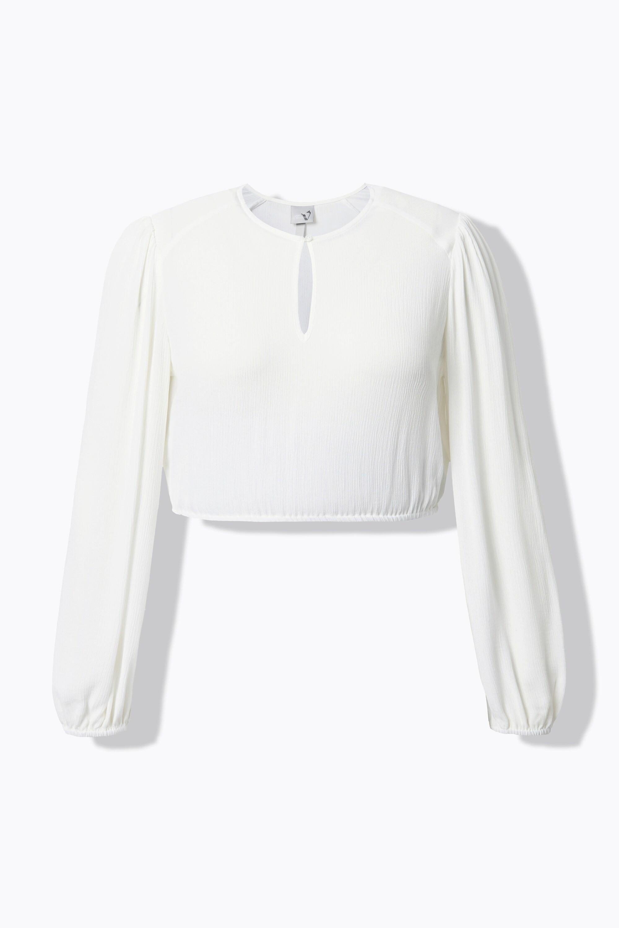 Ulla Popken Camicetta Dirndl Orlo Elastico Scollo Rotondo Maniche Lunghe  