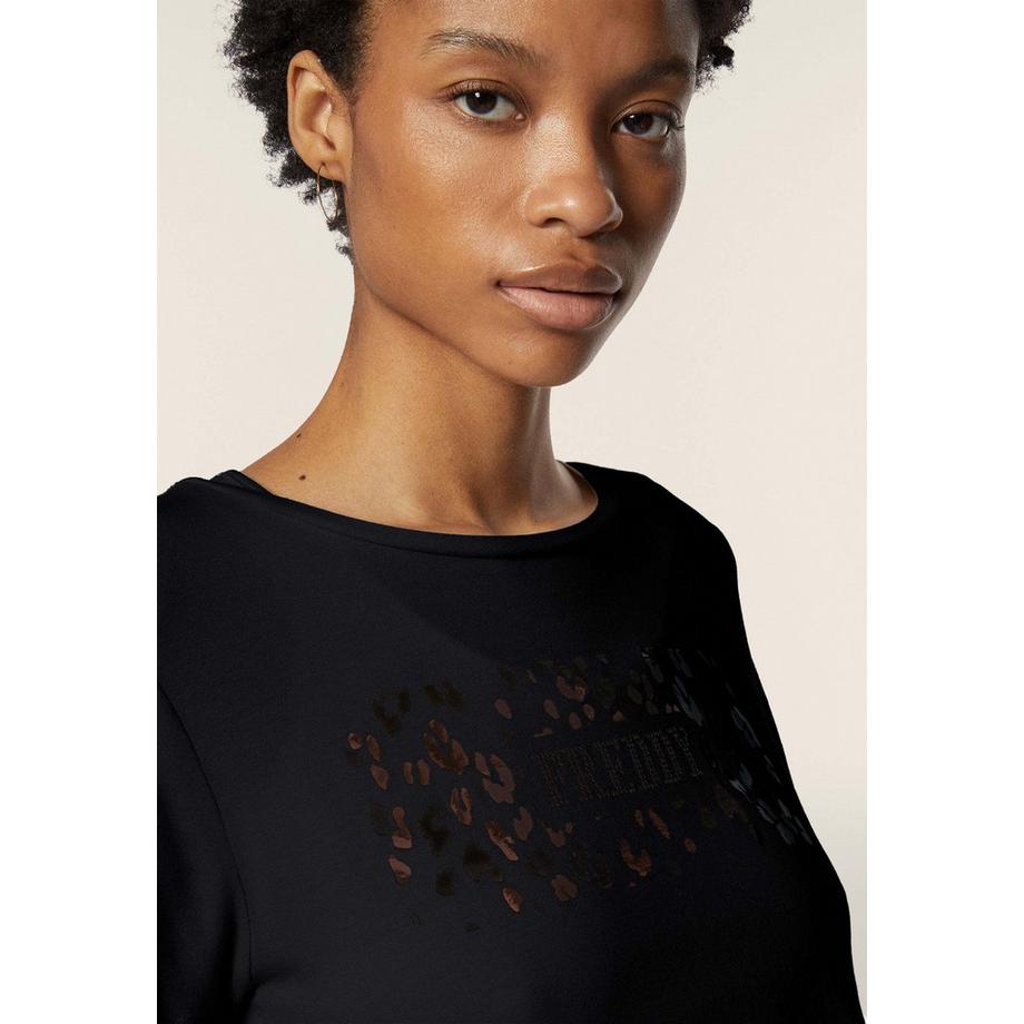 FREDDY T-Shirt Maniche Corte Logo Stampa Leopardata  