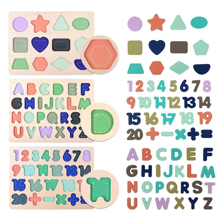 Activity-board  Holzpuzzle für Kleinkinder, Holzpuzzle Alphabet-Zahl-Form 
