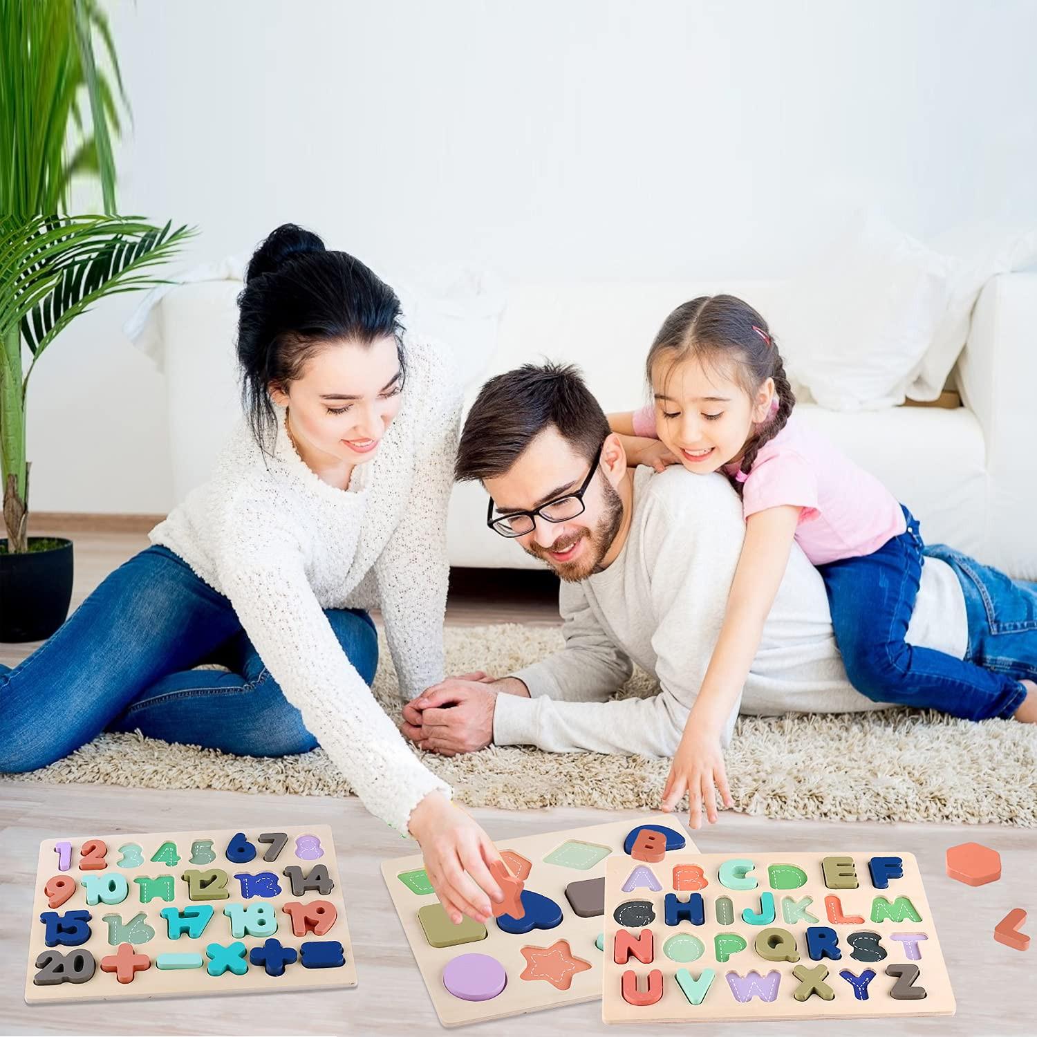 Activity-board  Holzpuzzle für Kleinkinder, Holzpuzzle Alphabet-Zahl-Form 