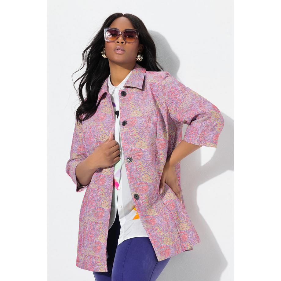 Ulla Popken Mosaik Design Hemdkragen 3/4 Arm Jacke  