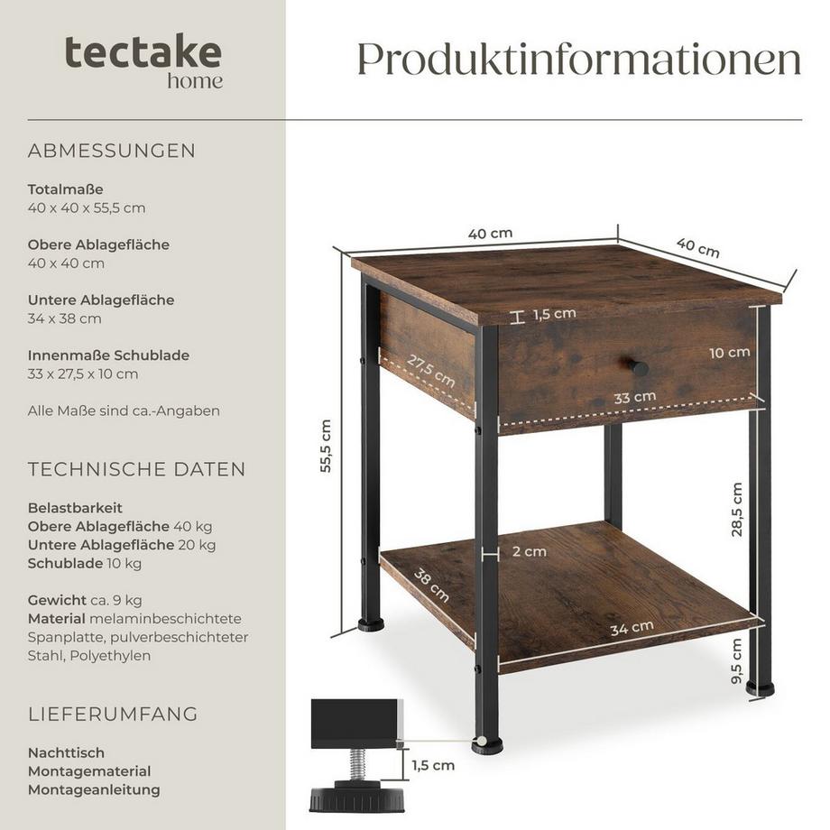 Tectake Table de chevet Bradford  