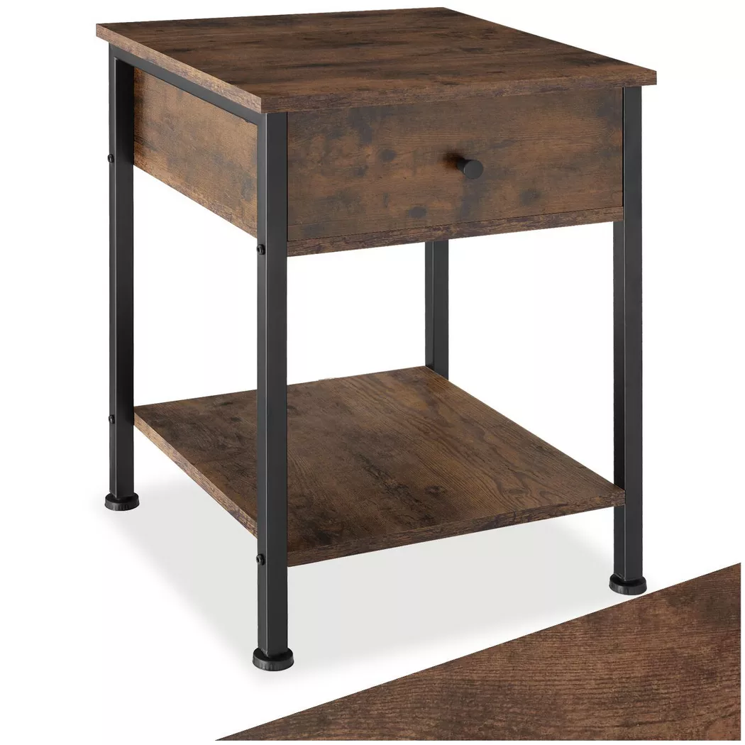 tectake Bedside Table Bradford - Classic Single Drawer Nightstand in Brown