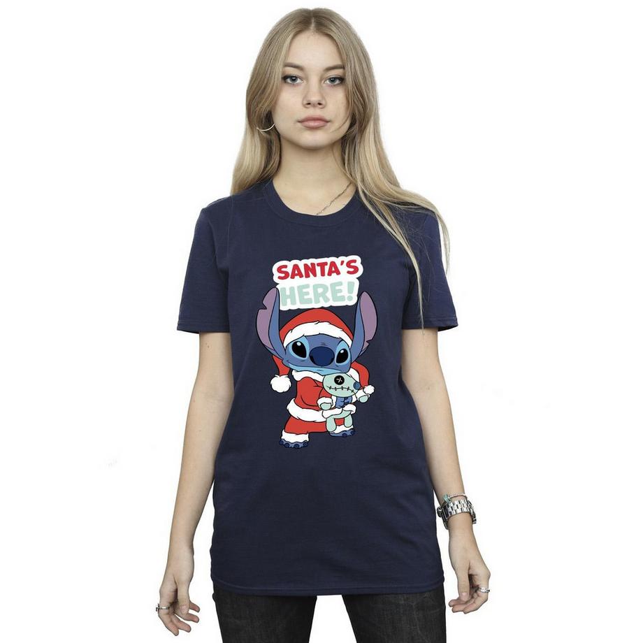 Disney Santa's Here Stitch T-Shirt Noël  