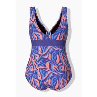 Ulla Popken  Maillot de bain avec bonnets souples, motif corail et décolleté en V, matières recyclées 