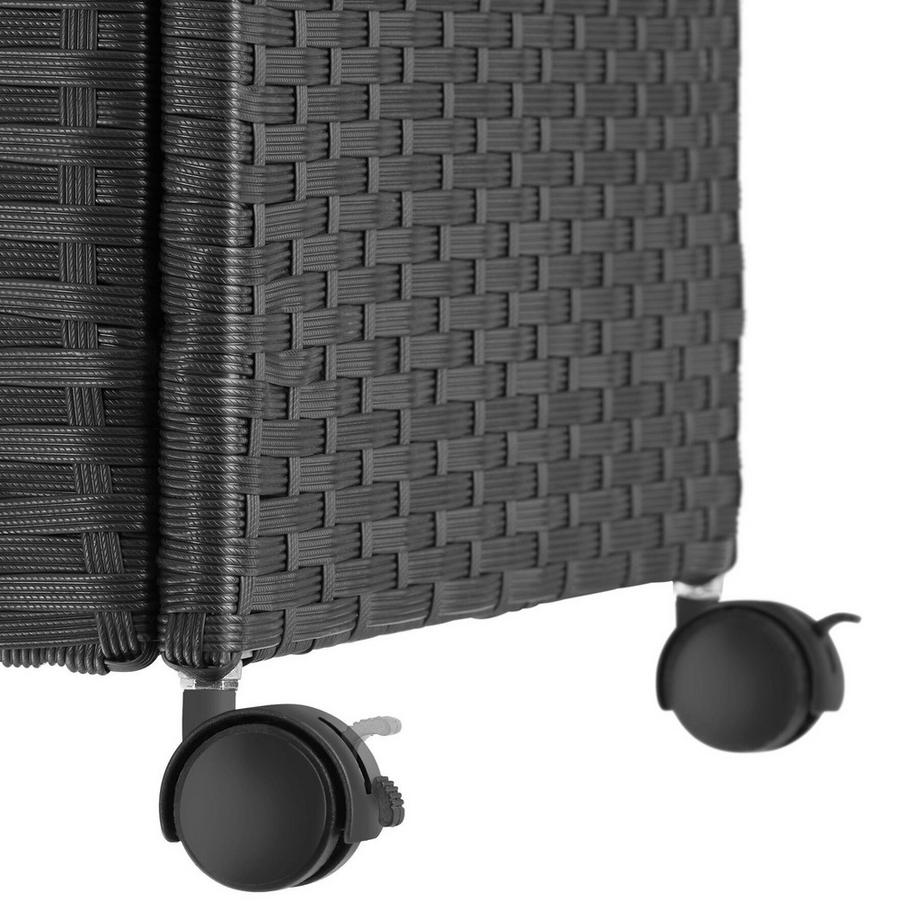 Tectake Auflagenbox Kuusamo 253 l, mit Aluminiumgestell und Rattangeflecht Griffschlaufe und 2 drehbare Rollen mit Feststellbremse  