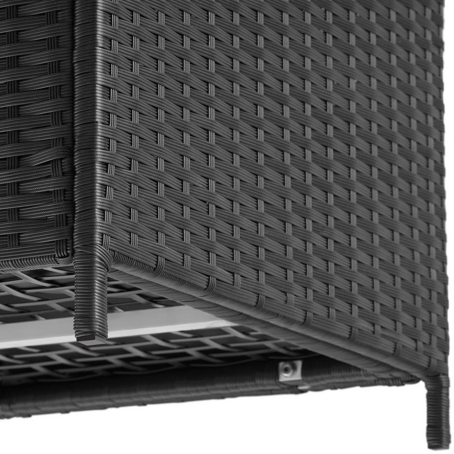Tectake Auflagenbox Kuusamo 253 l, mit Aluminiumgestell und Rattangeflecht Griffschlaufe und 2 drehbare Rollen mit Feststellbremse  
