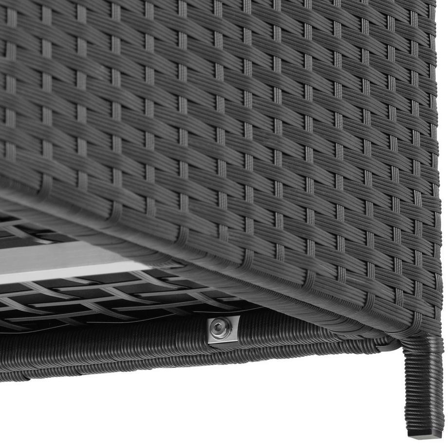 Tectake Auflagenbox Kuusamo 253 l, mit Aluminiumgestell und Rattangeflecht Griffschlaufe und 2 drehbare Rollen mit Feststellbremse  