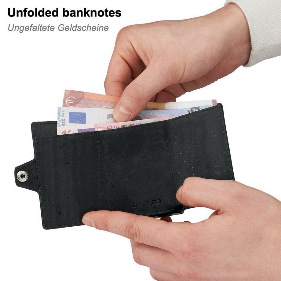 ZNAP Korkleder Geldbörse Schwarz für 8 Karten  