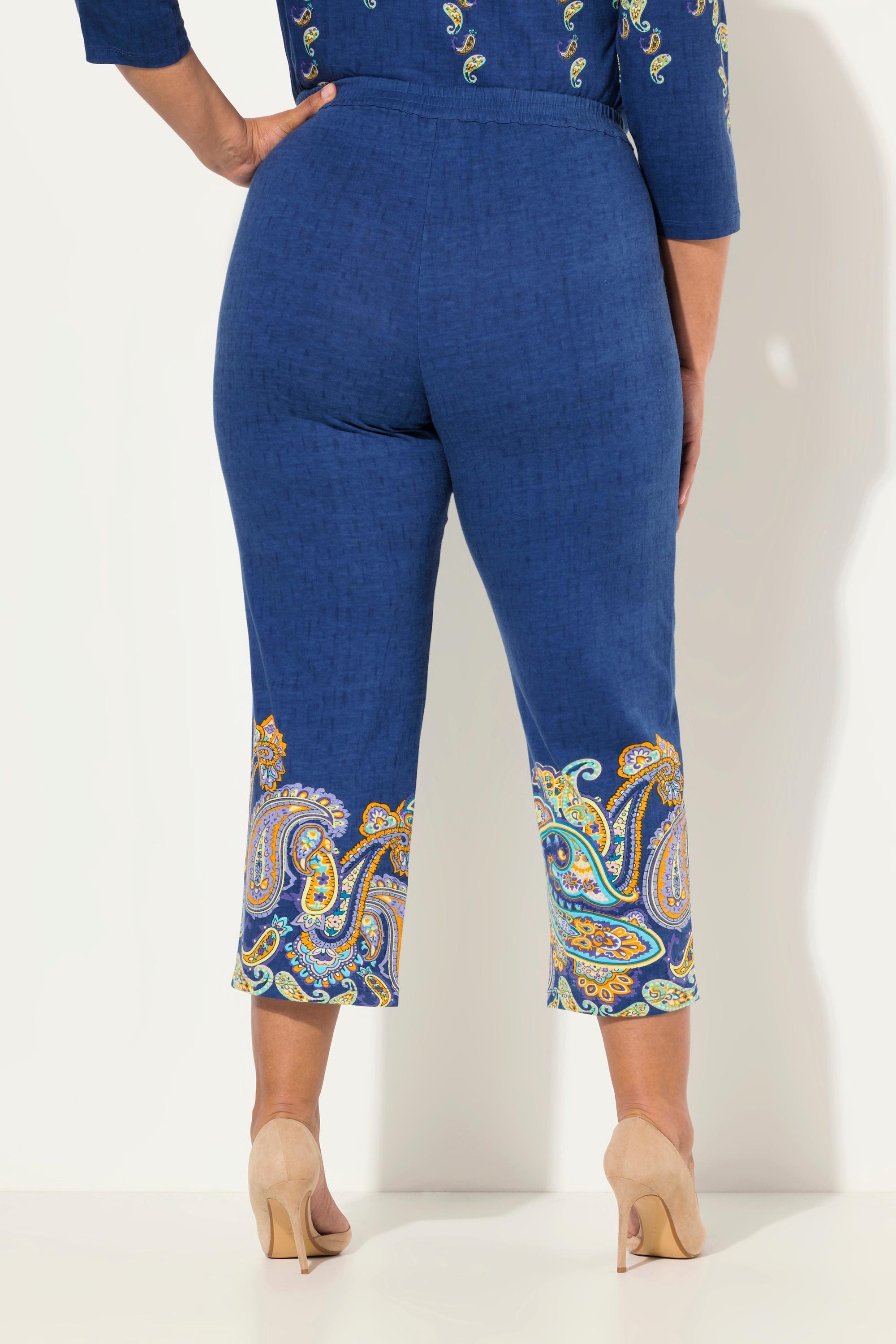 Ulla Popken  Pantalon en jersey 7/8 à jambe droite. Frise cachemire et taille élastique 