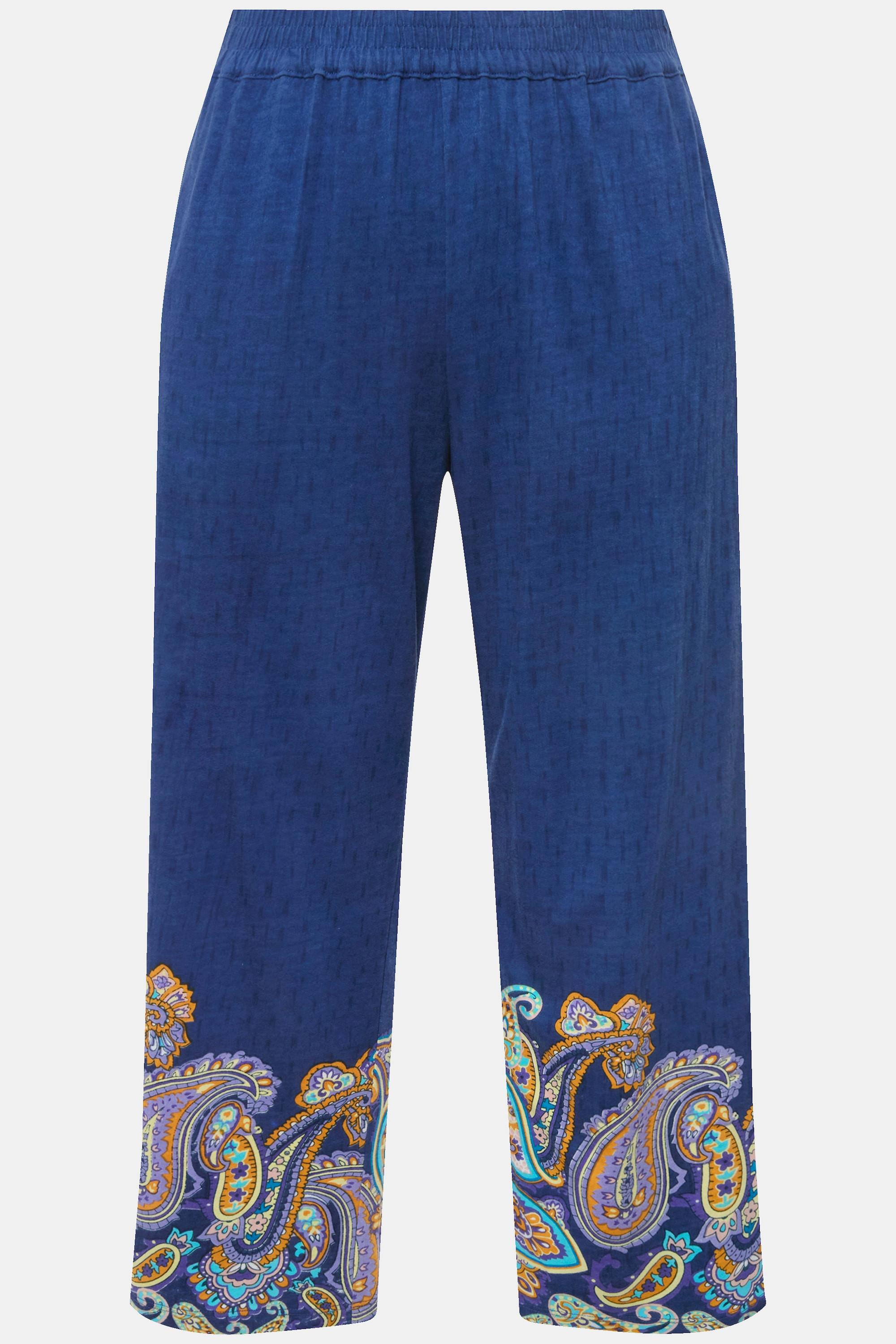 Ulla Popken Pantalon Jersey 7/8 Frise Cachemire Jambe Large Taille Élastique  