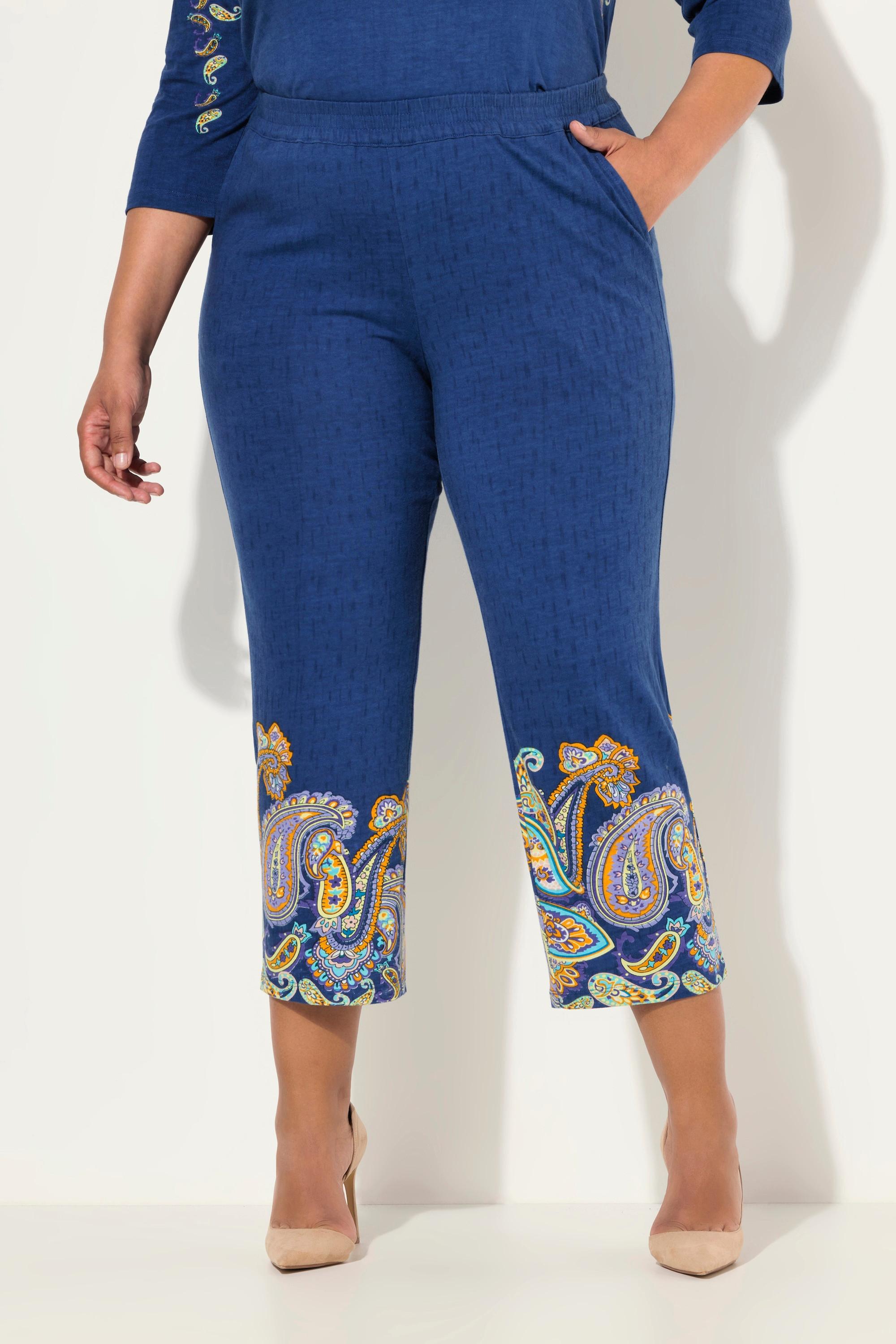 Ulla Popken  Pantalon en jersey 7/8 à jambe droite. Frise cachemire et taille élastique 