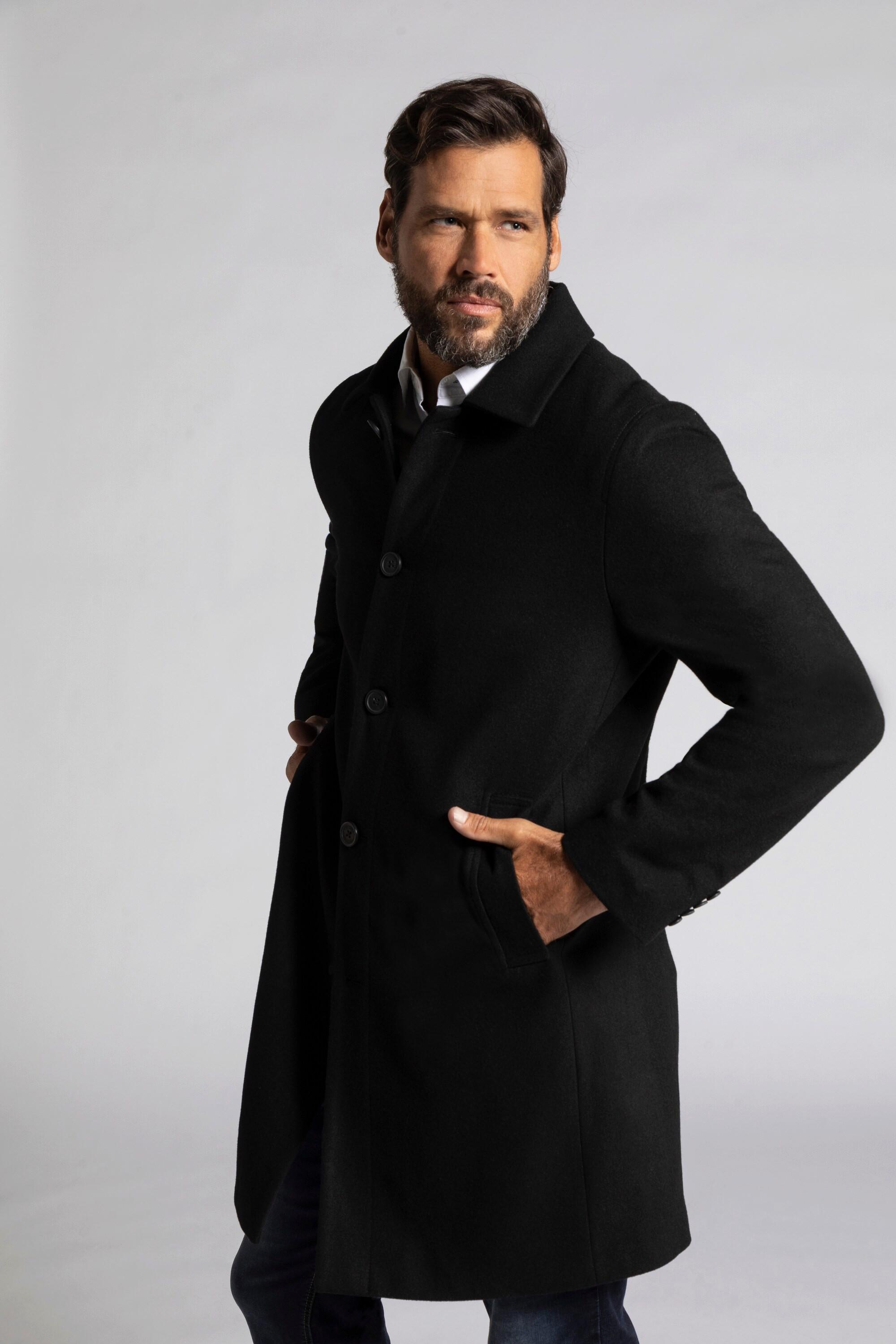 JP1880  Cappotto idrorepellente in misto lana con colletto da camicia nero 