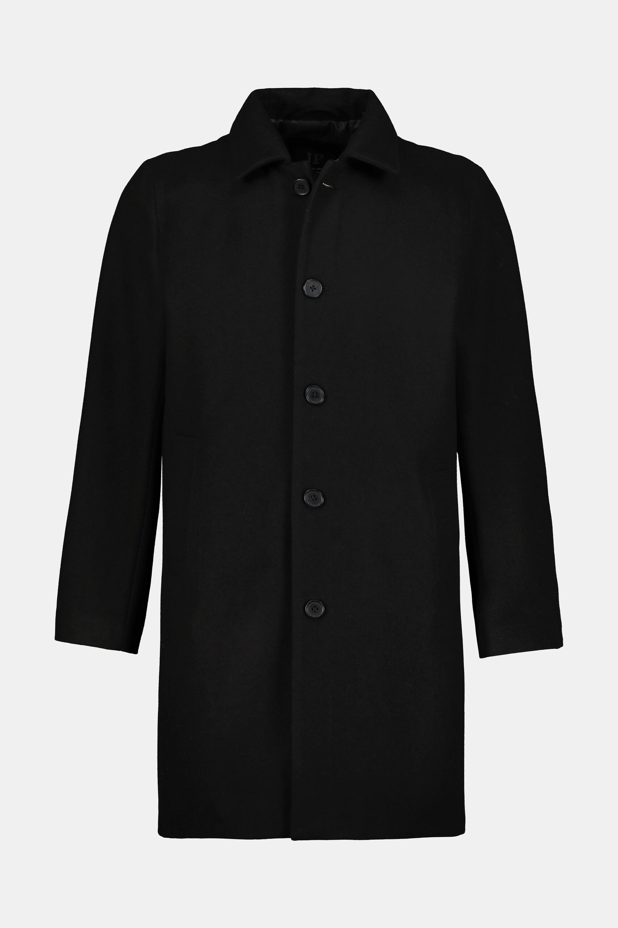 JP1880  Cappotto idrorepellente in misto lana con colletto da camicia nero 