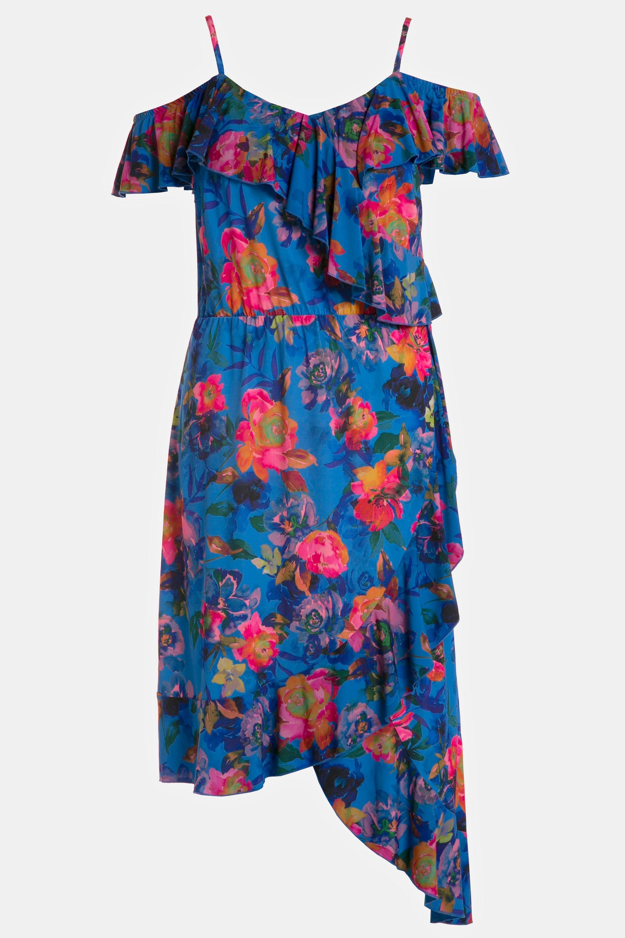 Ulla Popken  Robe midi, épaules dénudées, imprimé floral, ruché 