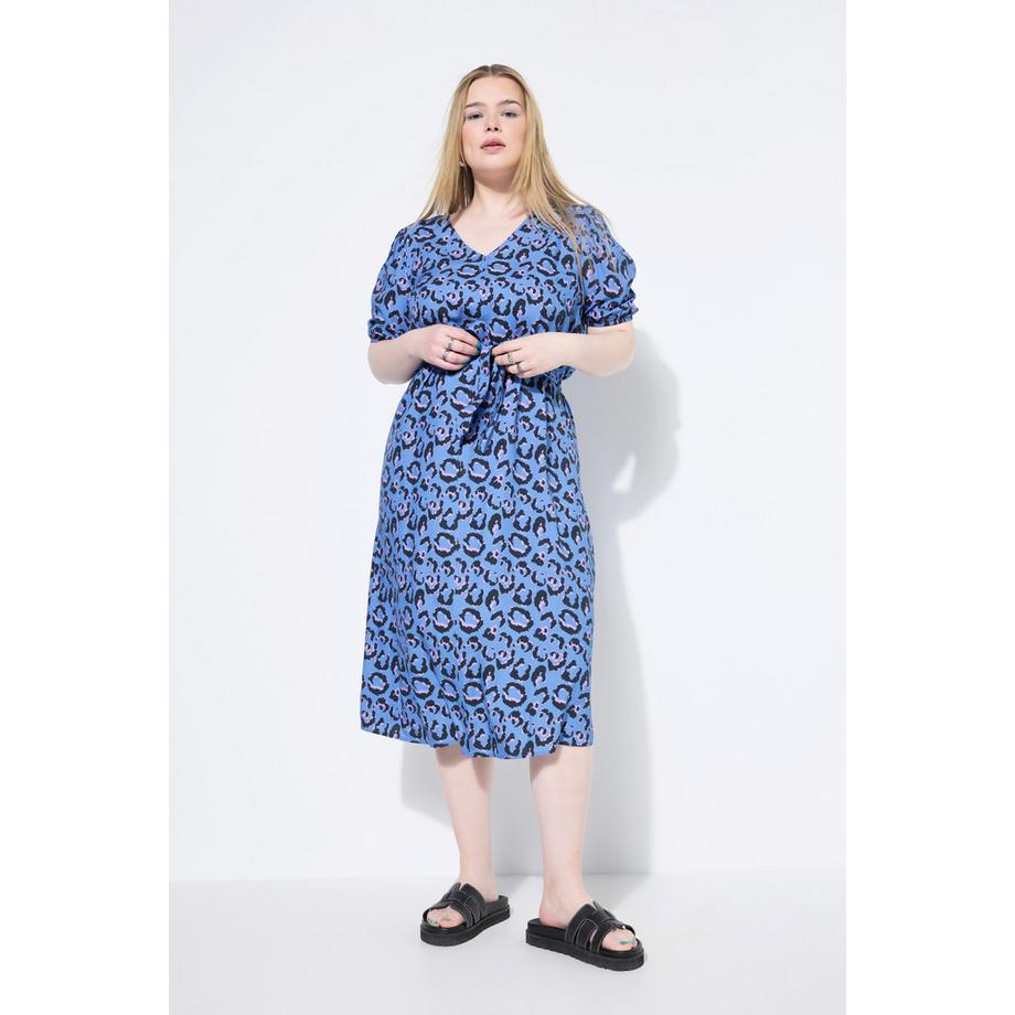 Studio Untold Robe Midi Coupe Évasée Cordon de Serrage Taille Bleu Ciel  