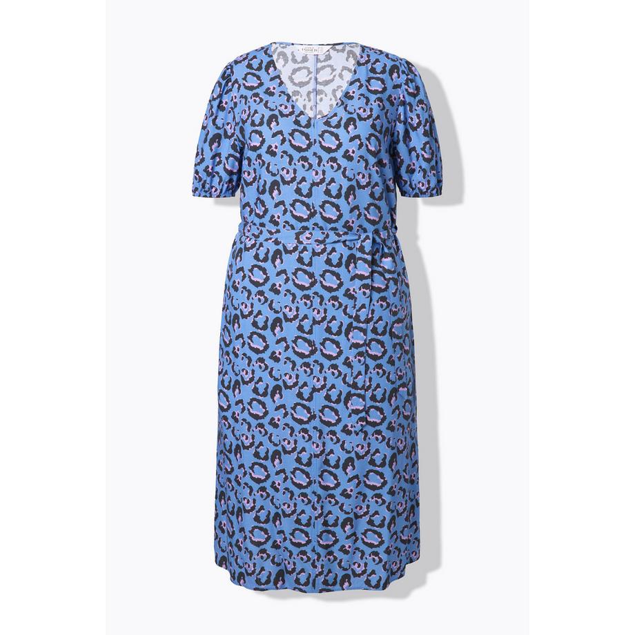 Studio Untold Robe Midi Coupe Évasée Cordon de Serrage Taille Bleu Ciel  