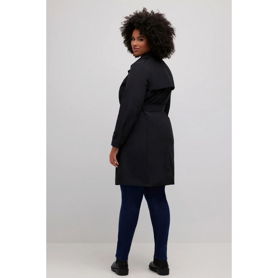 Ulla Popken Trenchcoat A-Linie Hemdkragen Bindegürtel  