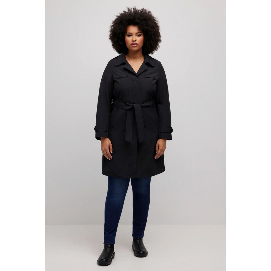 Ulla Popken Trenchcoat A-Linie Hemdkragen Bindegürtel  