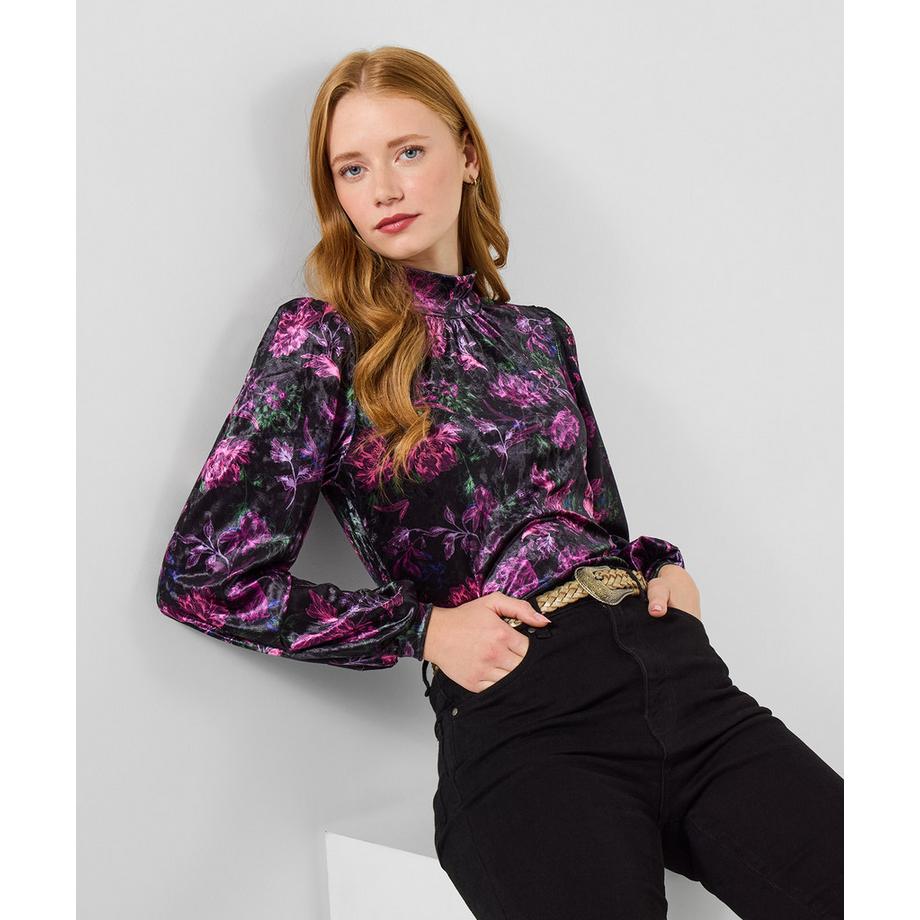 Joe Browns Velours Blumenprint Stehkragen Top  