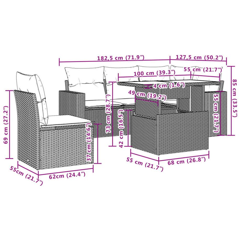 VidaXL Ensemble de canapés de jardin rotin synthétique  