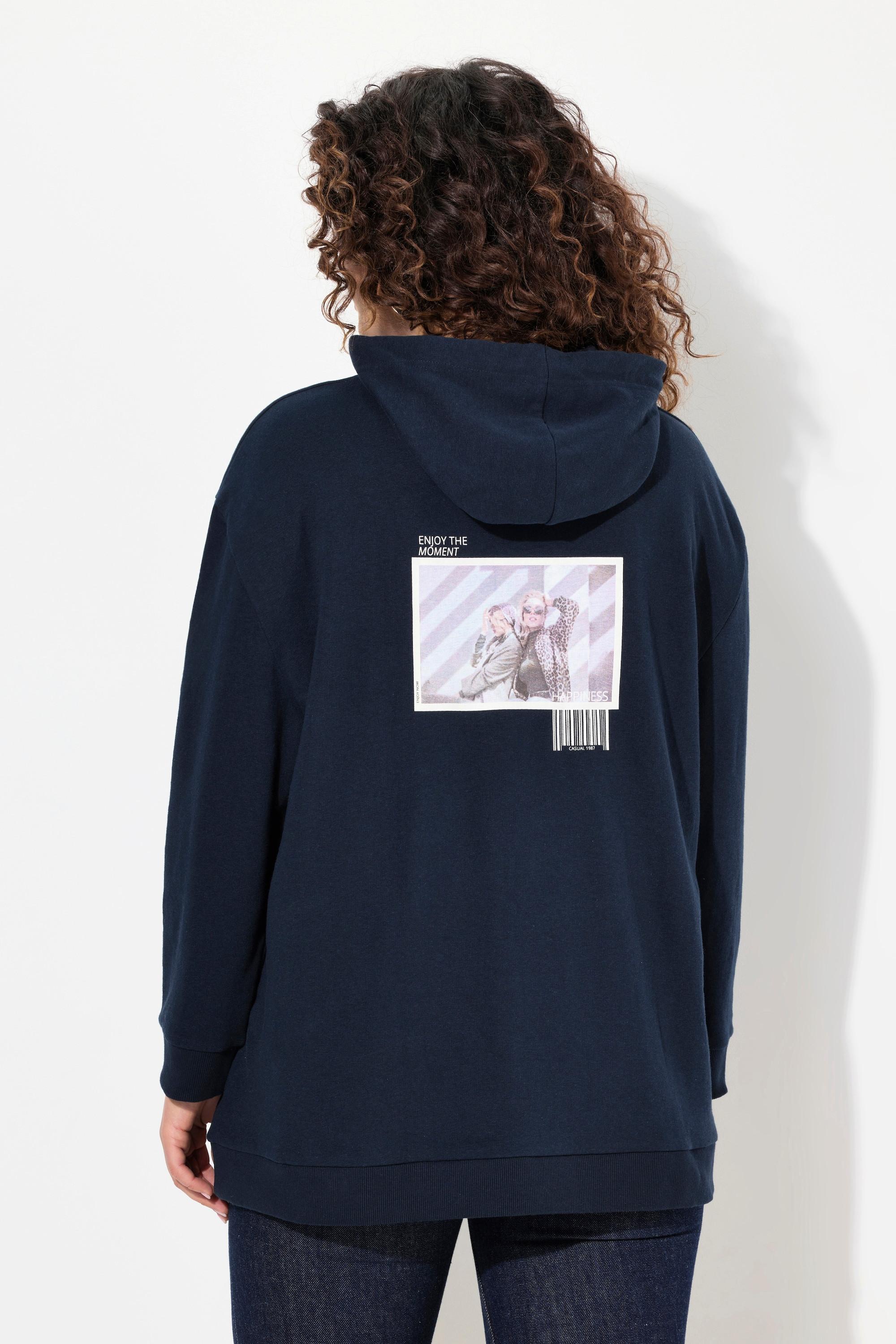 Ulla Popken  Sweat-shirt à capuche oversized, manches longues et message imprimé 