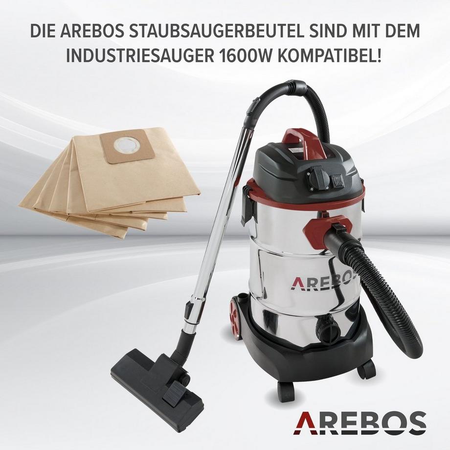Arebos 5x Staubsaugerbeutel Geeignet für Industriestaubsauger 1600W  