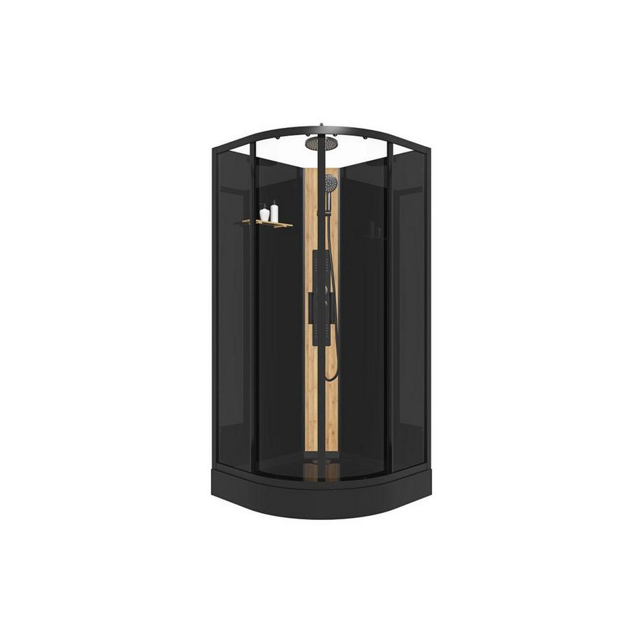 SHOWER DESIGN Cabine de douche hydromassante en quart de cercle avec panneau en bambou - Noir - L90 x l90 x H225 cm - TILOMA  