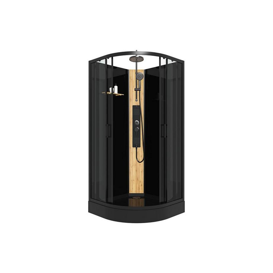 SHOWER DESIGN Cabine de douche hydromassante en quart de cercle avec panneau en bambou - Noir - L90 x l90 x H225 cm - TILOMA  